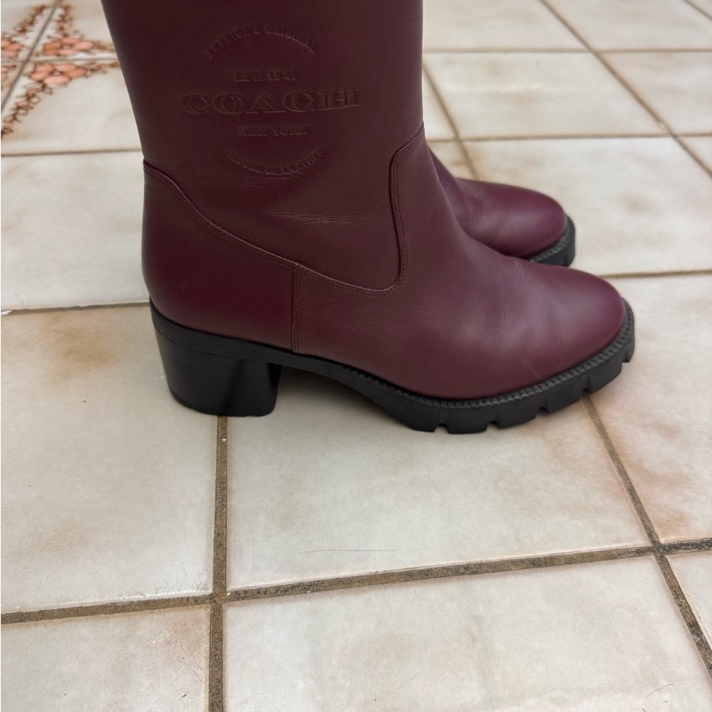 Coach Women's Dark Red Leather Winter Boots